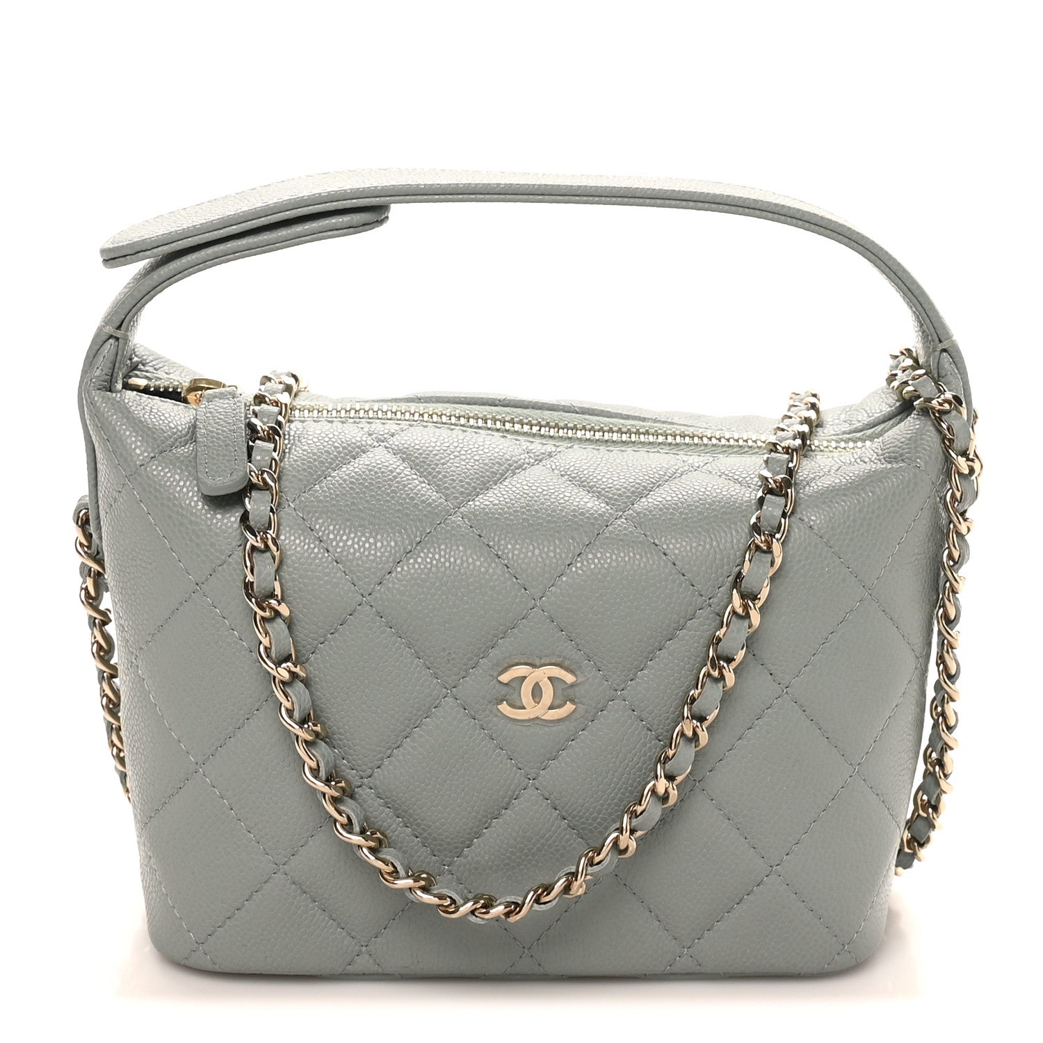 Chanel Caviar Quilted Hobo Clutch With Chain Light Green