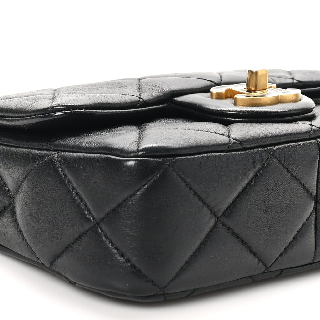 Chanel Lambskin Enamel Quilted Mini Pending CC Square Flap Black