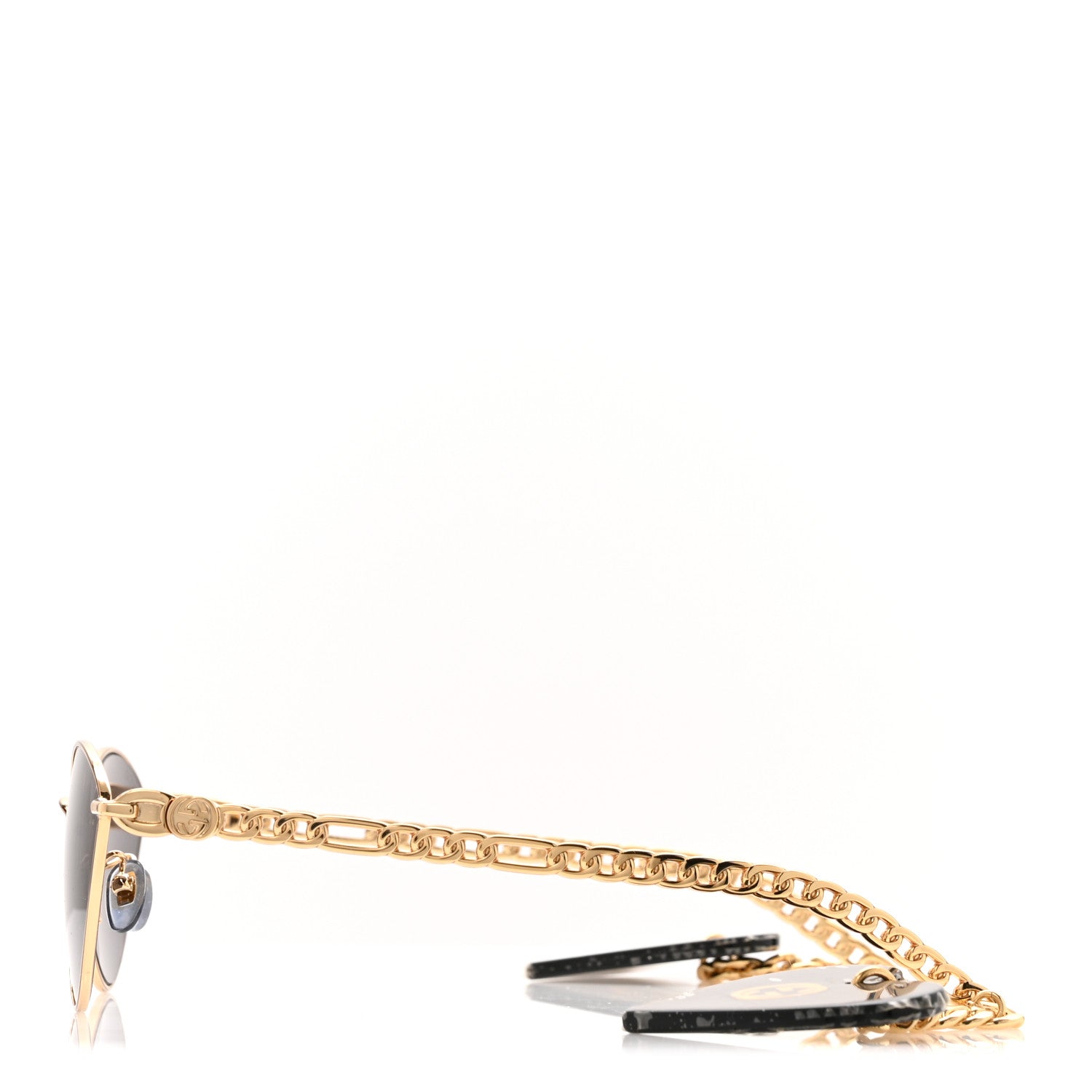 Gucci Metal Chain Cat Eye GG0977S Sunglasses Gold Grey