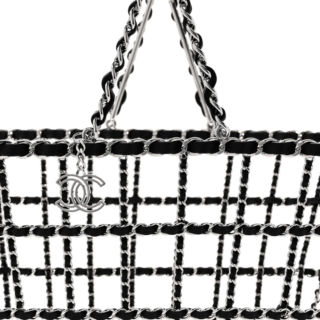 Chanel Brass Calfskin Large Grocery By Chanel Shopping Basket Silver