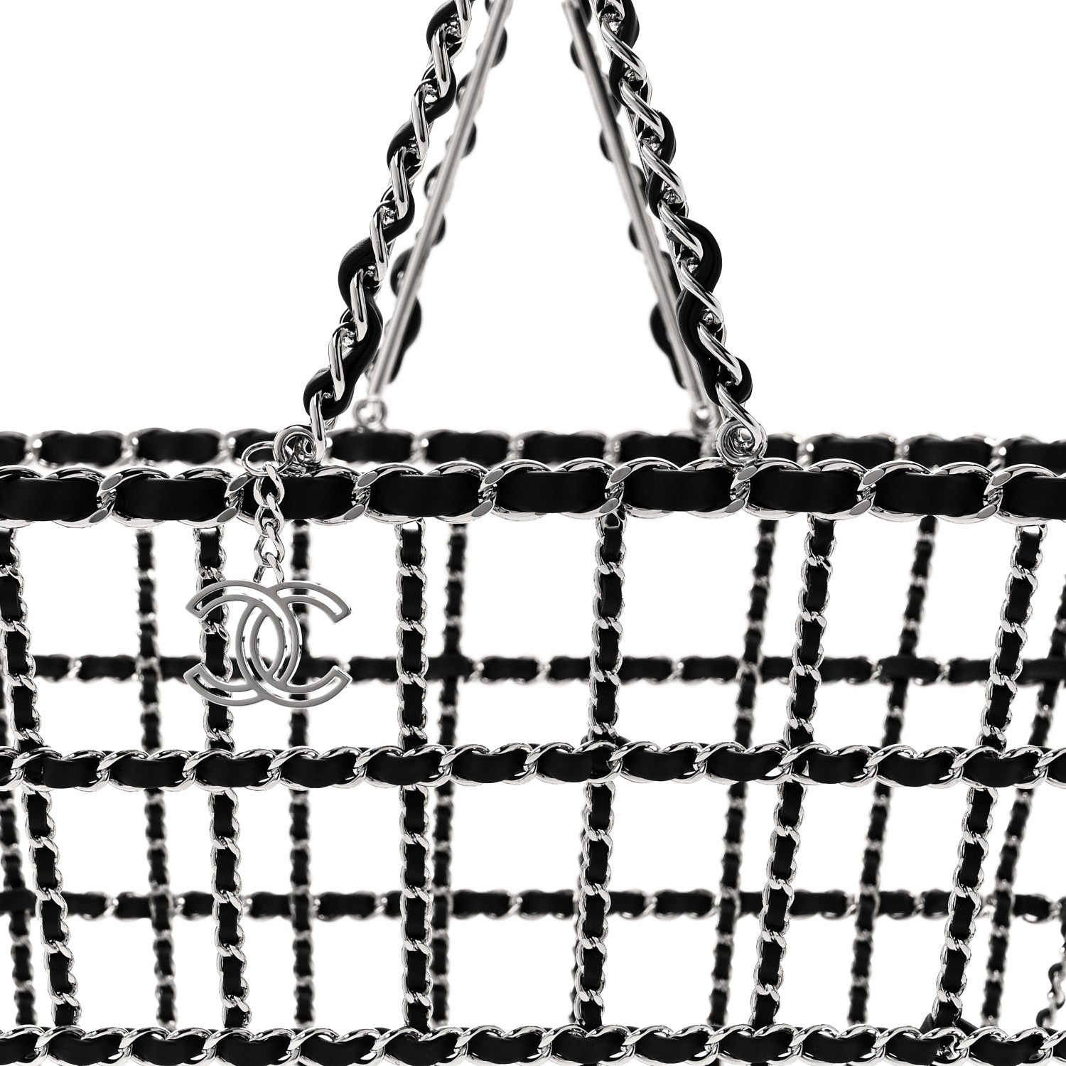 Chanel Brass Calfskin Large Grocery By Chanel Shopping Basket Silver
