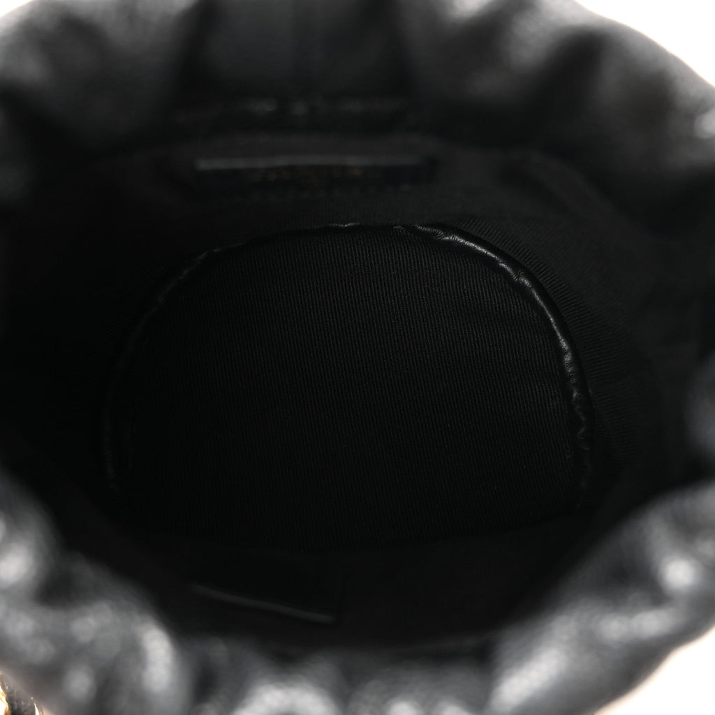 Chanel Caviar Quilted Coco First Bucket Clutch With Chain Black