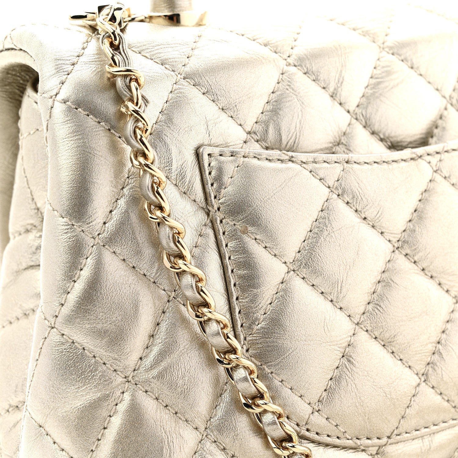 Chanel Metallic Aged Calfskin Quilted Mini Coco Handle Flap Gold