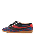 Gucci Lurex Calfskin Web GG Monogram Womens Falacer Sneakers 35.5 Iridescent Blue Iridescent Red Silver