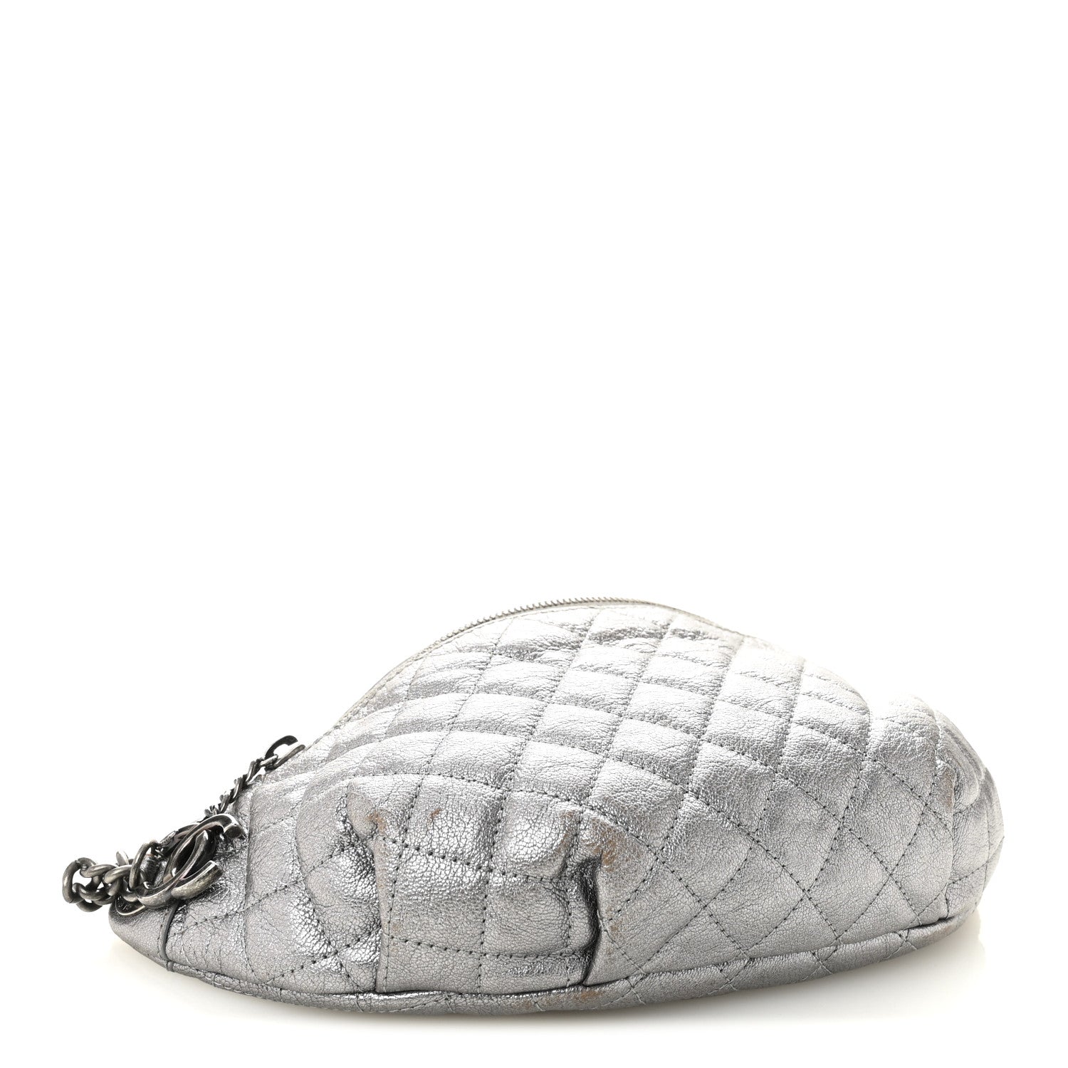 Chanel Metallic Calfskin Quilted Banane Waist Bag Fanny Pack Dark Silver