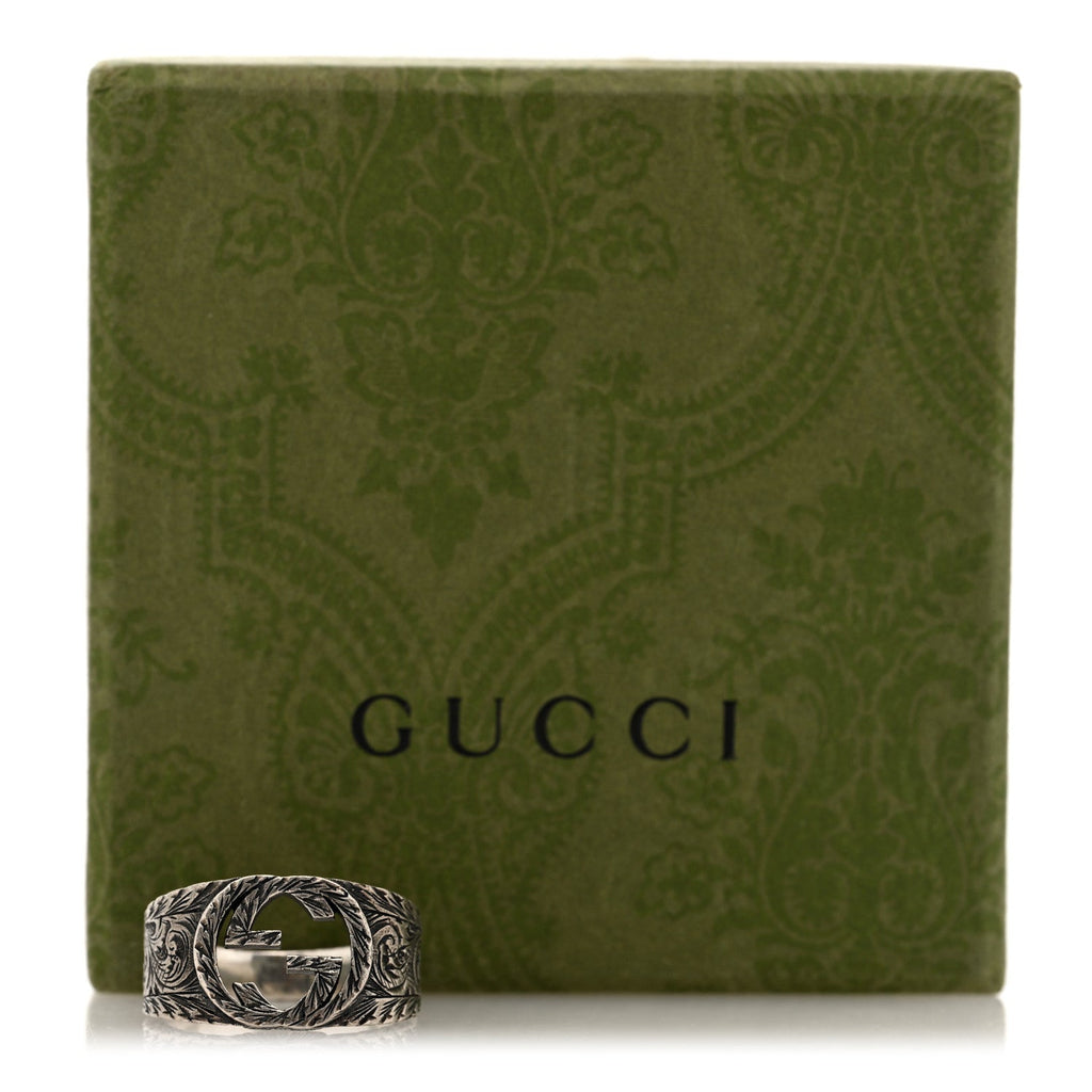 Gucci Sterling Silver Interlocking GG Signet Ring 63 10.25