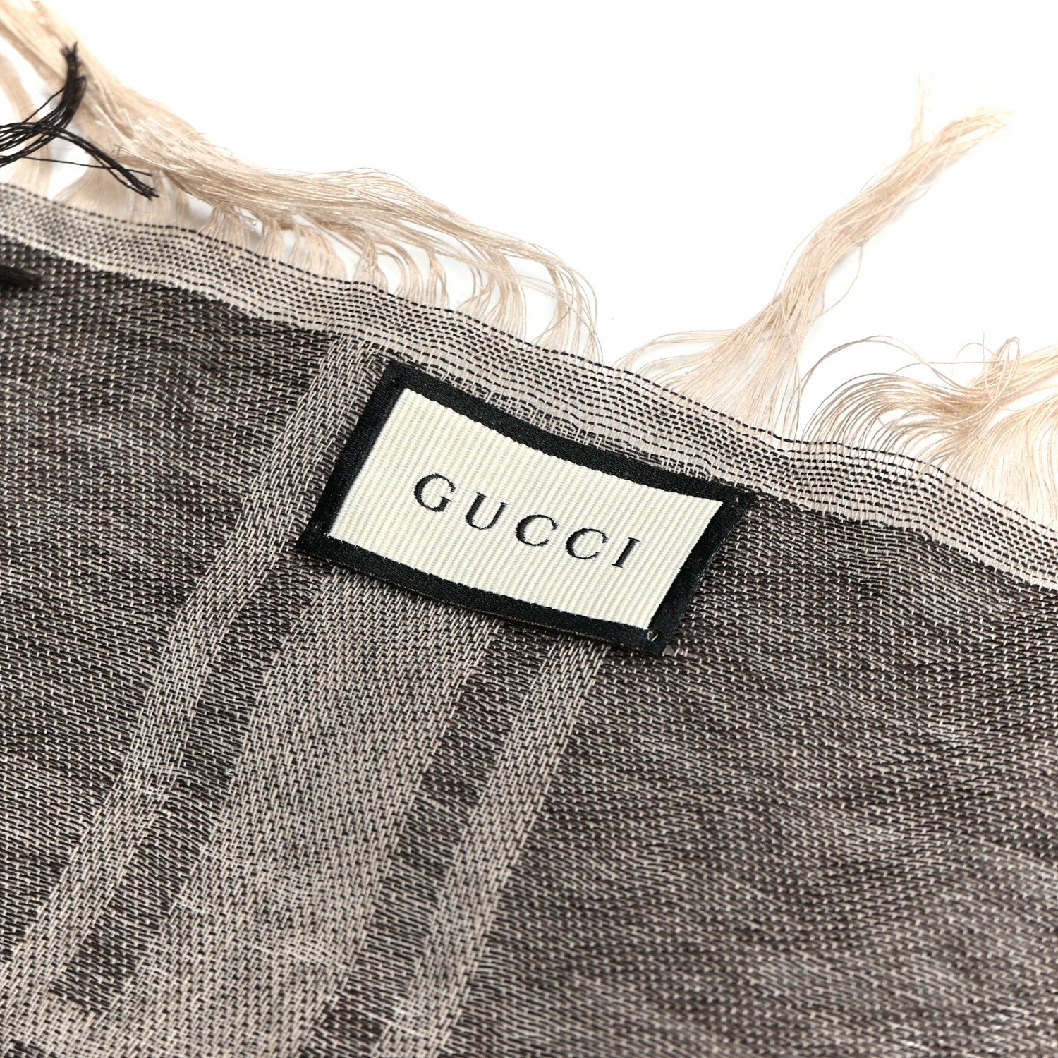 Gucci Wool Silk GG Monogram Diamante Plaid Surviee Shawl Beige Dark Brown