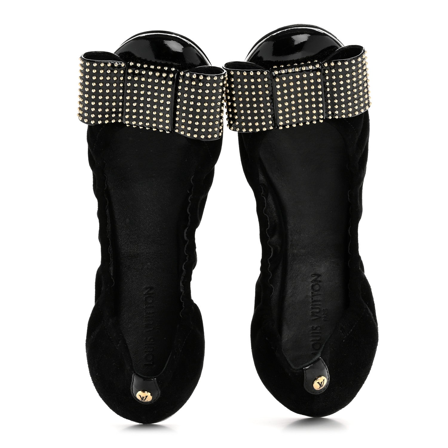 Louis Vuitton Suede Patent Studded Flirty Ballerina Bow Flats 39.5 Black