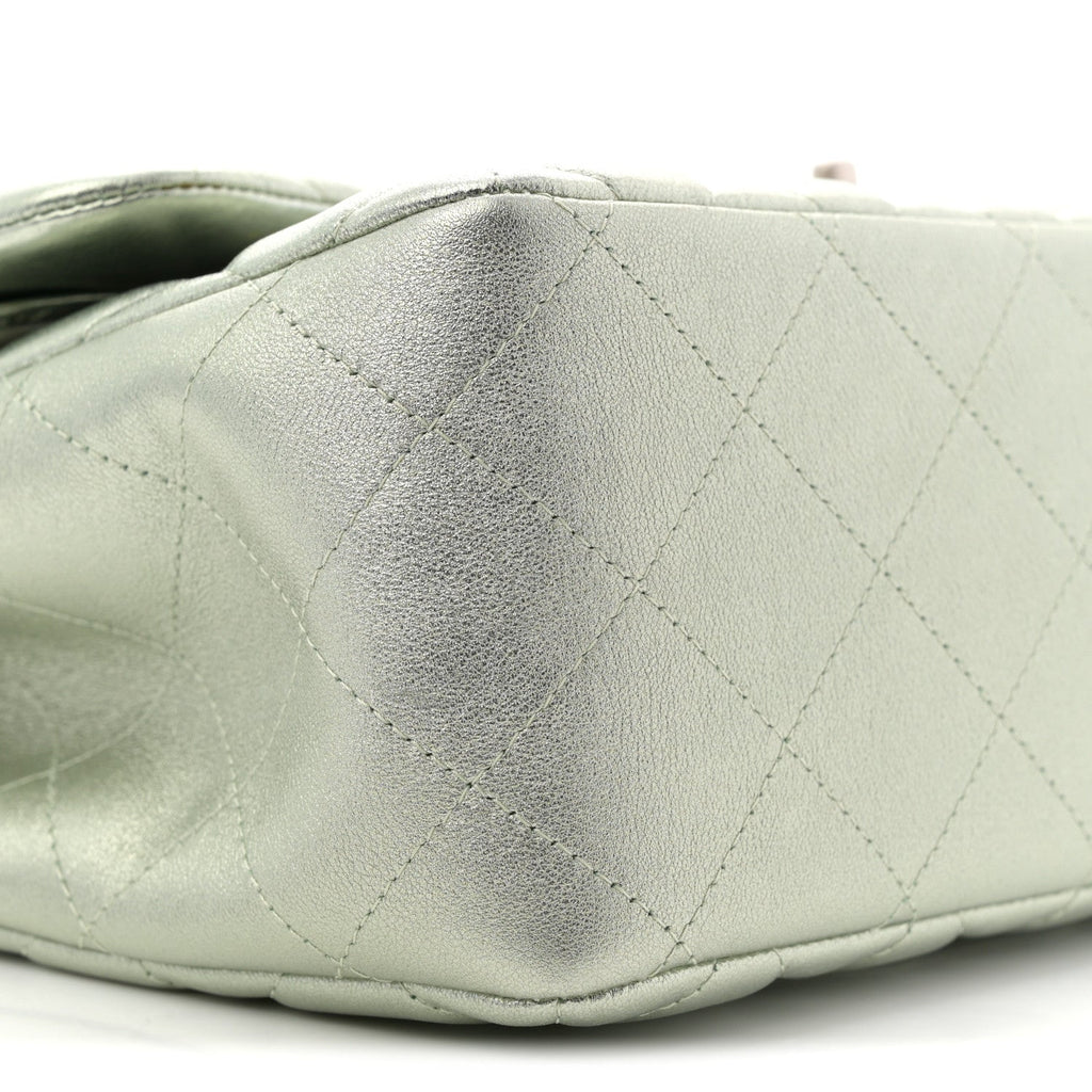 Chanel Metallic Lambskin Quilted Jumbo Double Flap Green