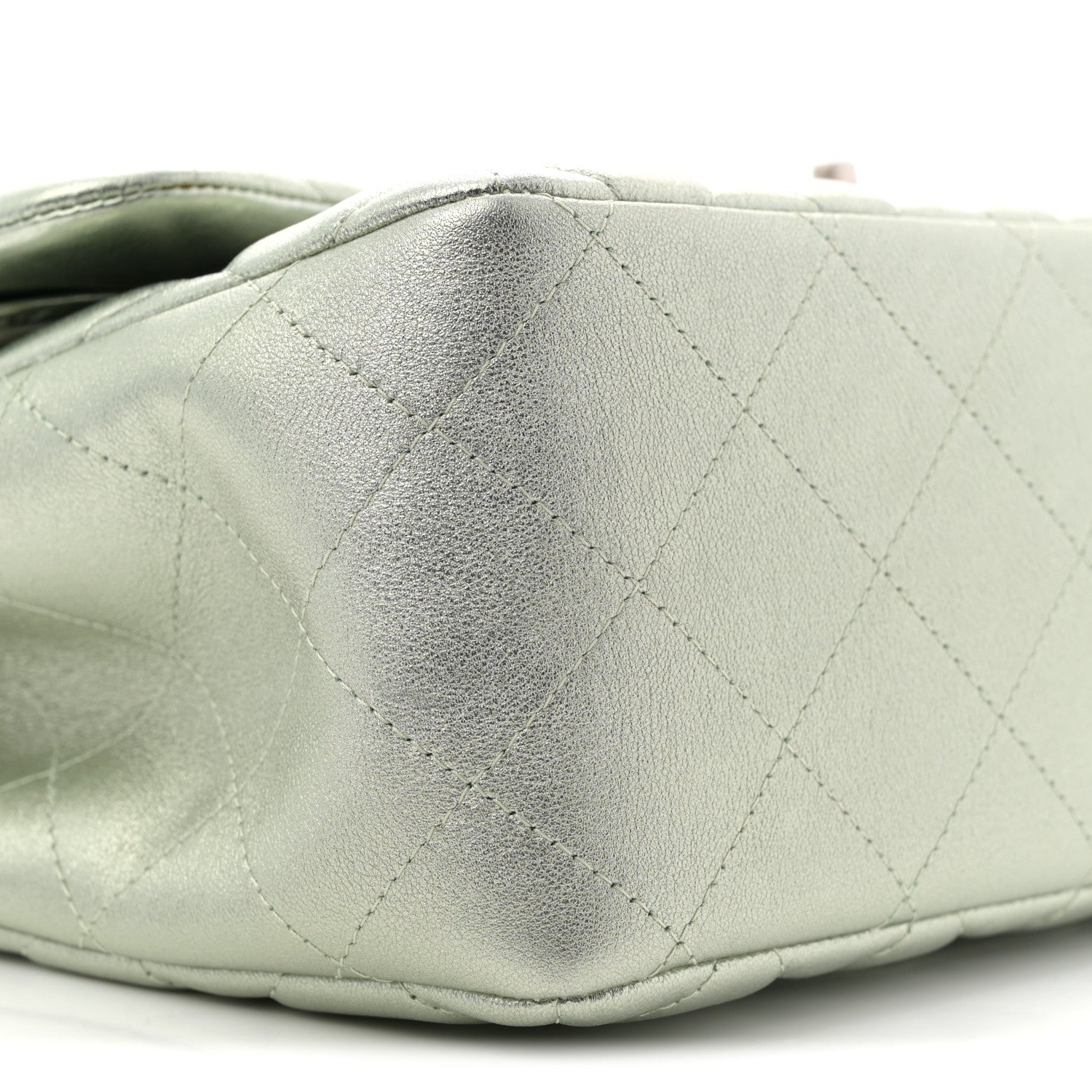 Chanel Metallic Lambskin Quilted Jumbo Double Flap Green