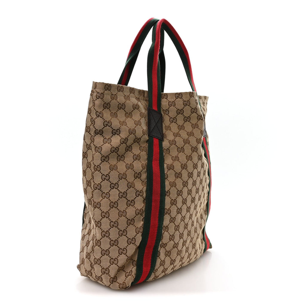 Gucci GG Monogram Medium Web Handle Vertical Tote Dark Brown