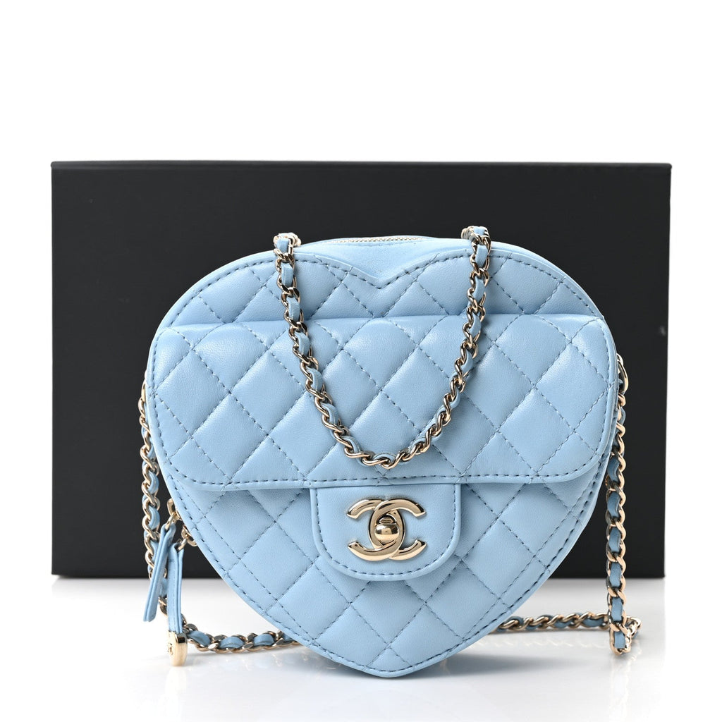 Chanel Lambskin Quilted CC In Love Heart Bag Light Blue