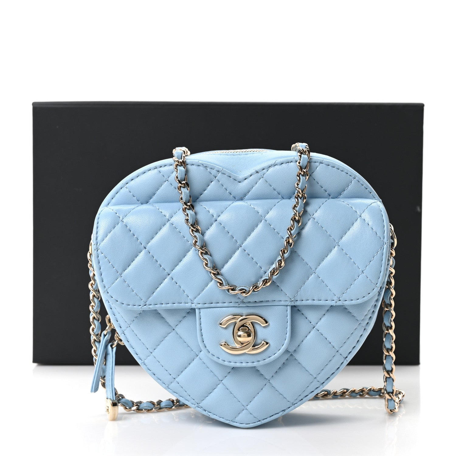 Chanel Lambskin Quilted CC In Love Heart Bag Light Blue
