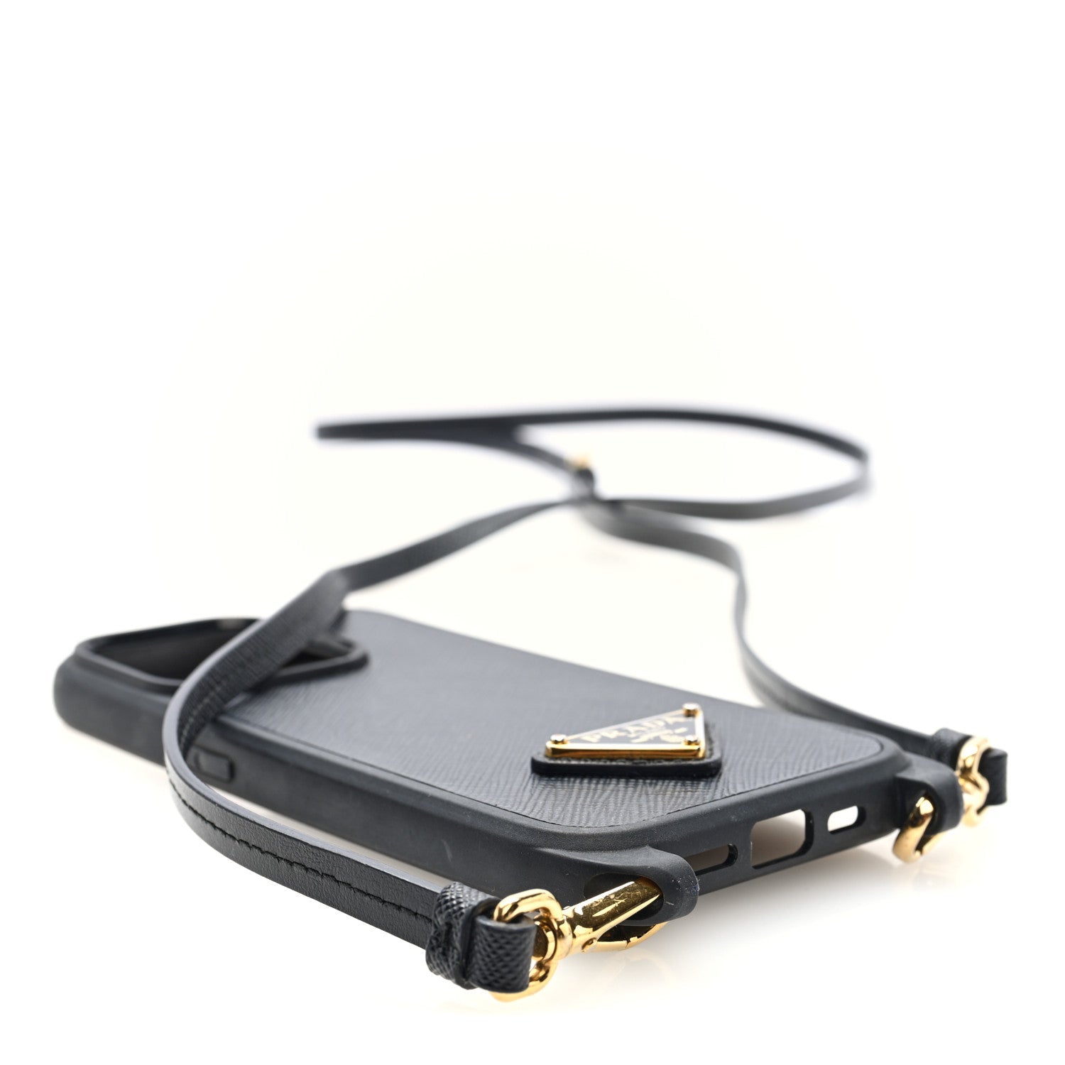Prada Saffiano iPhone 15 Pro Case With Strap Black