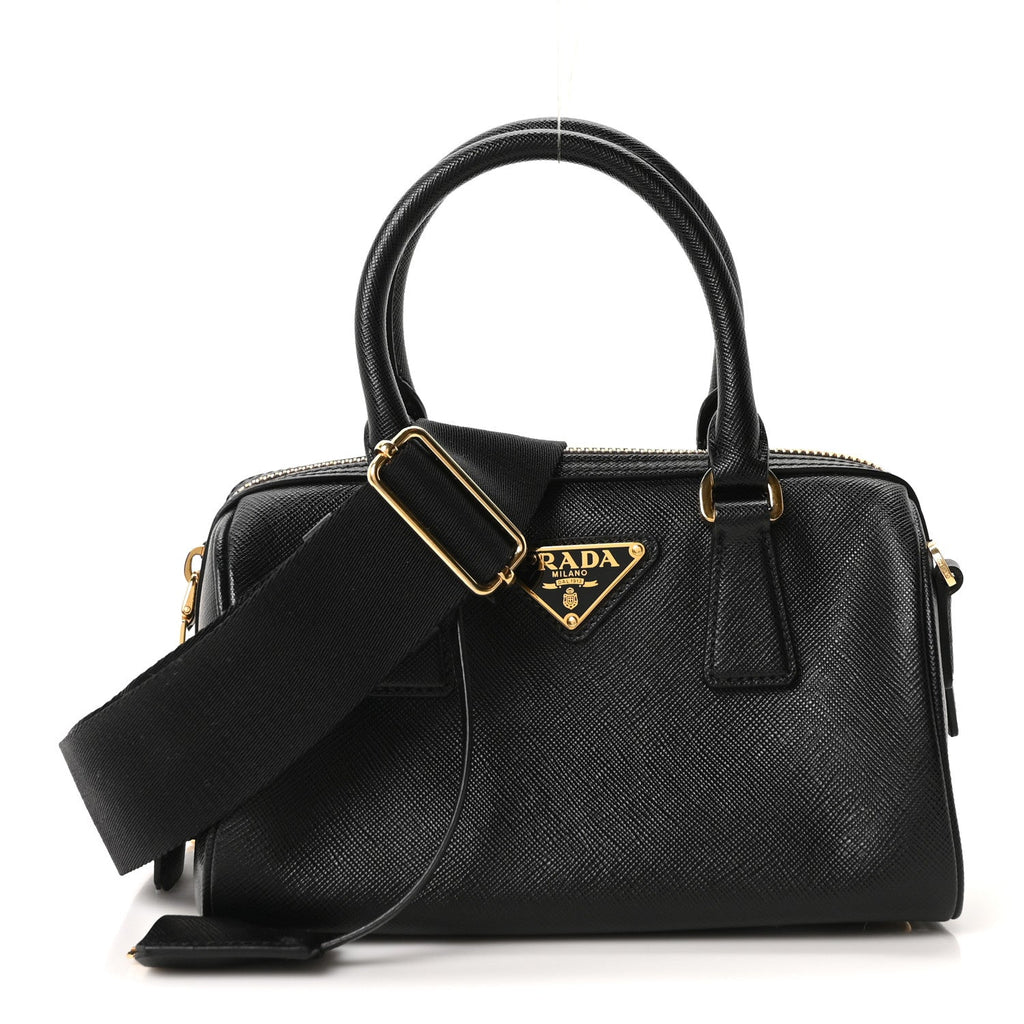 Prada Saffiano Lux Mini Boston Crossbody Bag Black