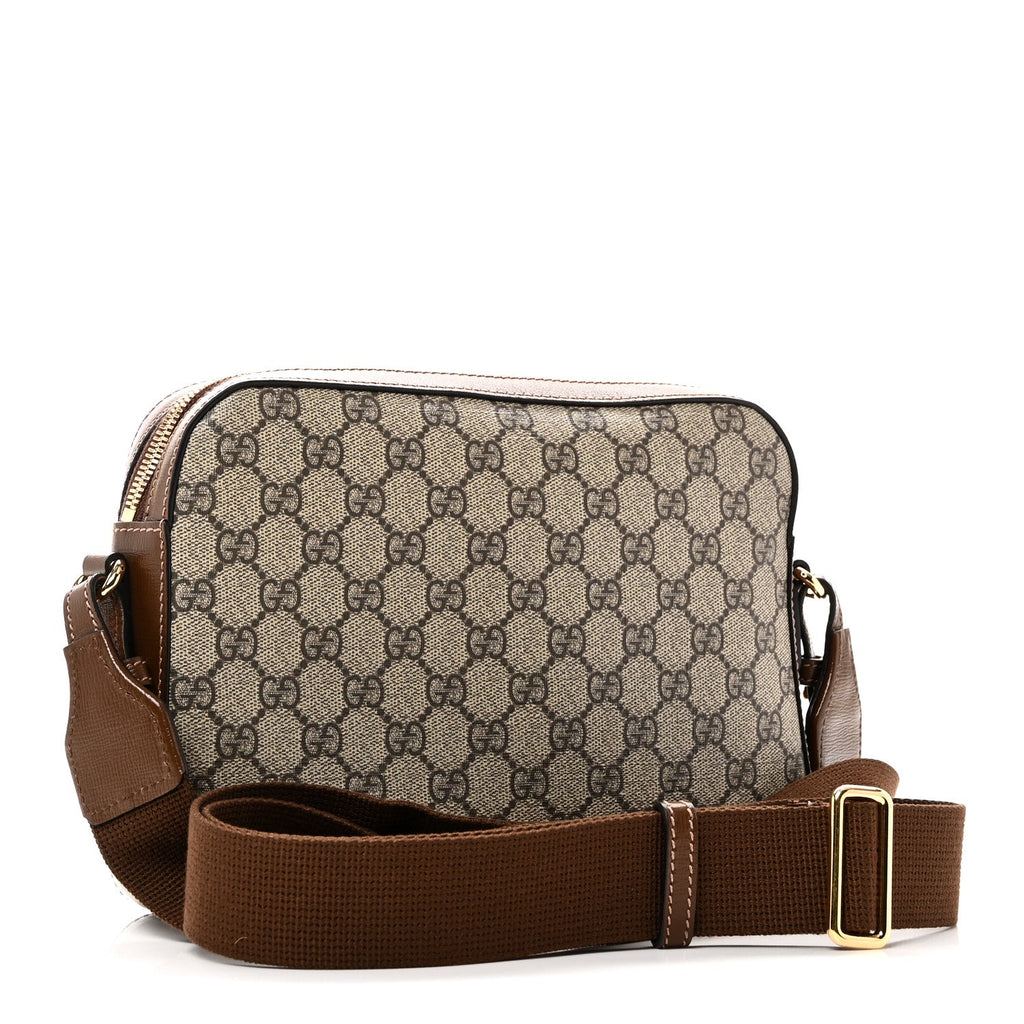 Gucci GG Supreme Monogram Azalea Calfskin Retro Interlocking G Messenger Shoulder Bag Beige Ebony Brown Sugar