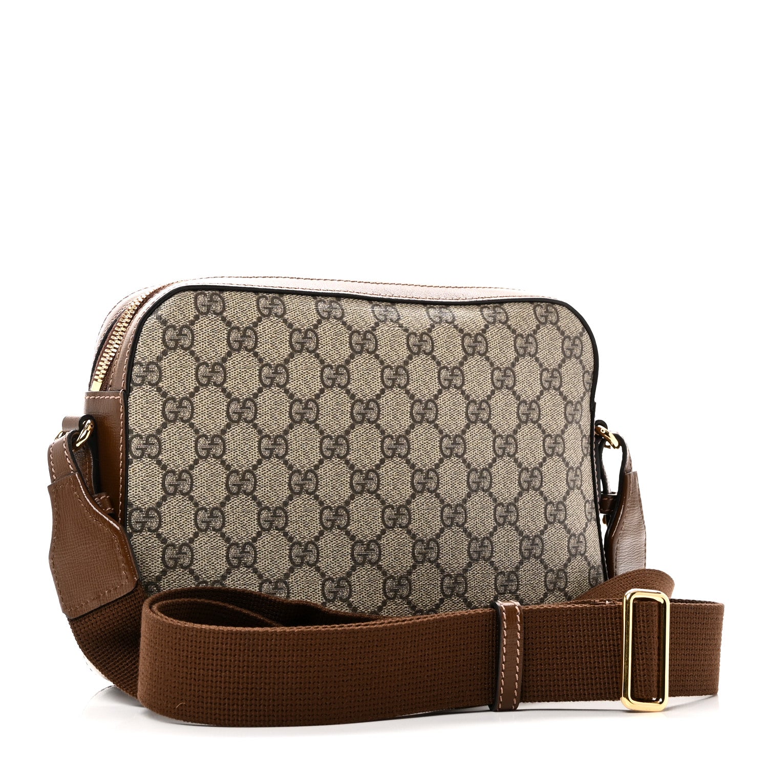 Gucci GG Supreme Monogram Azalea Calfskin Retro Interlocking G Messenger Shoulder Bag Beige Ebony Brown Sugar