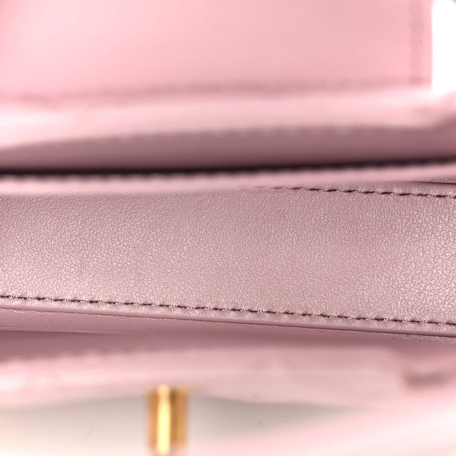 Chanel Shiny Aged Calfskin Quilted Mini Nano Kelly Shopper Light Pink