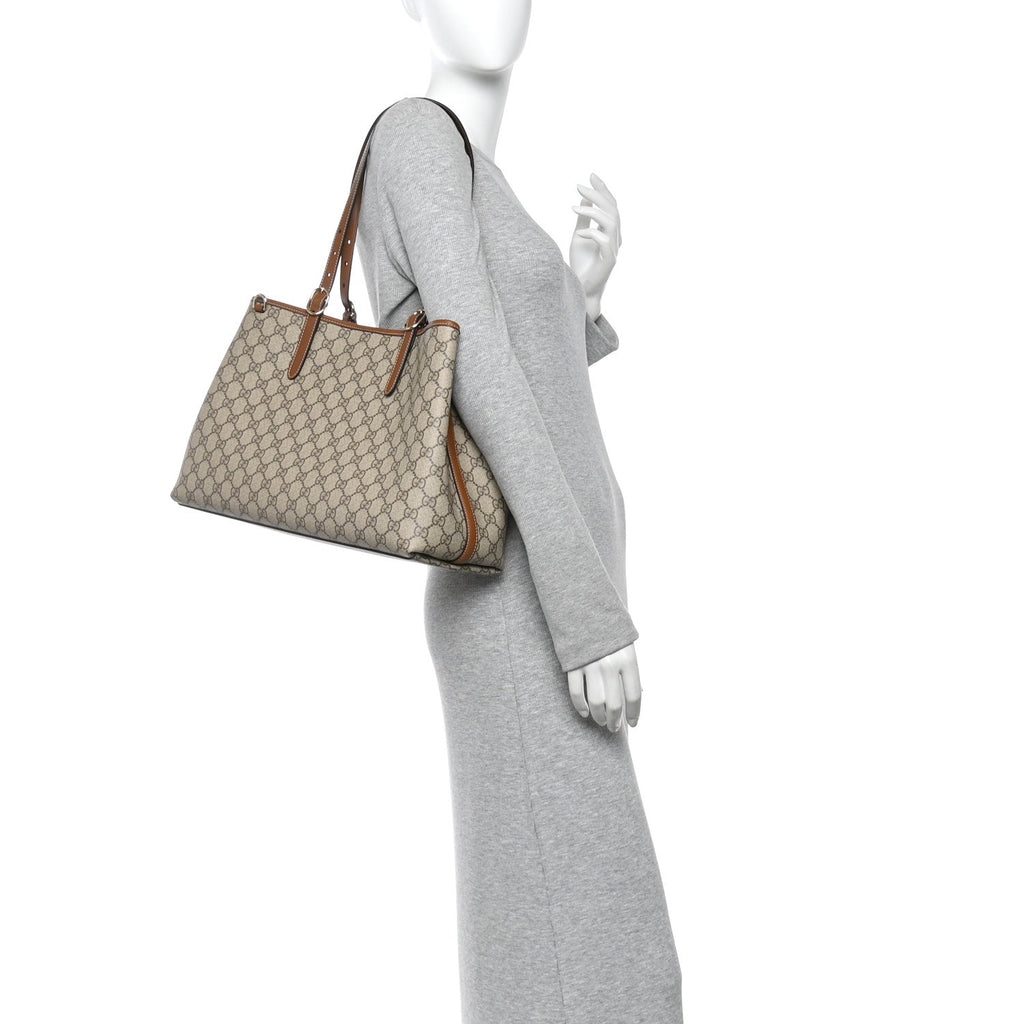 Gucci GG Supreme Monogram Emblem Large Tote Bag Beige Dark Brown