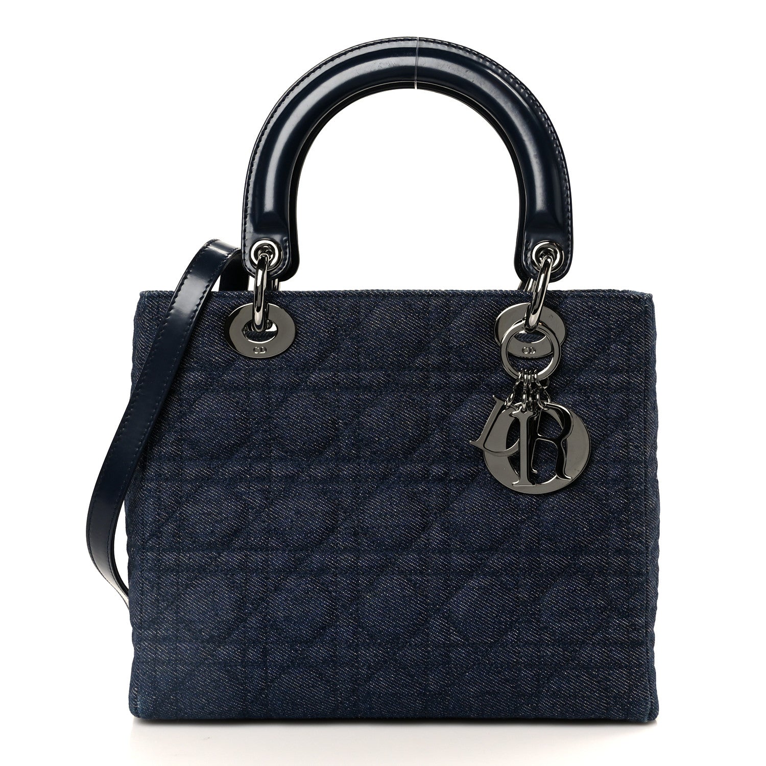 Christian Dior Denim Cannage Medium Lady Dior Blue Black