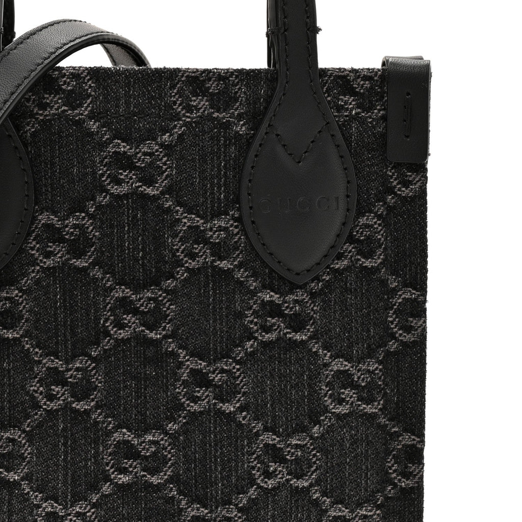 Gucci Denim GG Monogram Dollar Calfskin Mini Ophidia Tote Black Grey