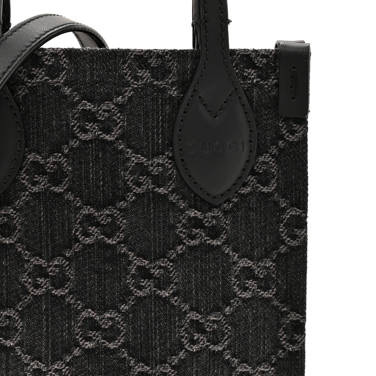 Gucci Denim GG Monogram Dollar Calfskin Mini Ophidia Tote Black Grey