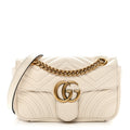 Gucci Calfskin Matelasse Mini GG Marmont Shoulder Bag White