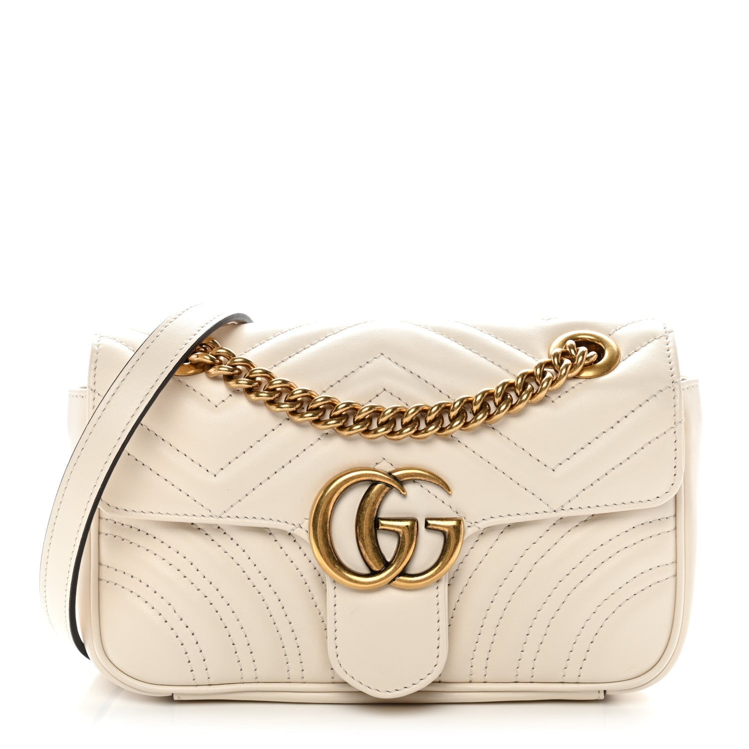 Gucci Calfskin Matelasse Mini GG Marmont Shoulder Bag White