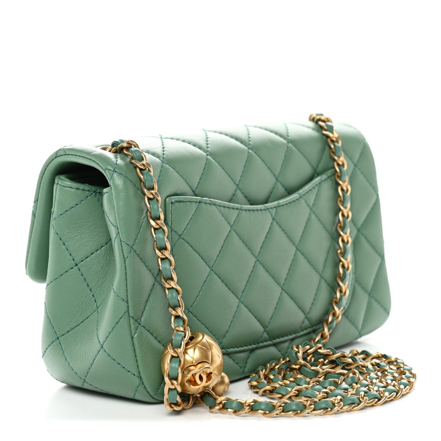 Chanel Lambskin Quilted Mini Rectangular Pearl Crush Flap Dark Green
