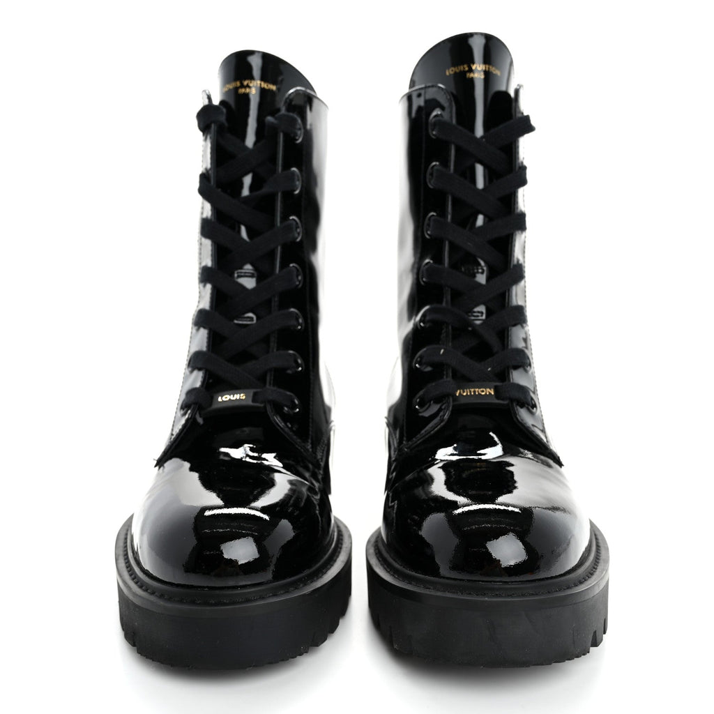 Louis Vuitton Patent Territory Flat Ranger Boots 38 Black