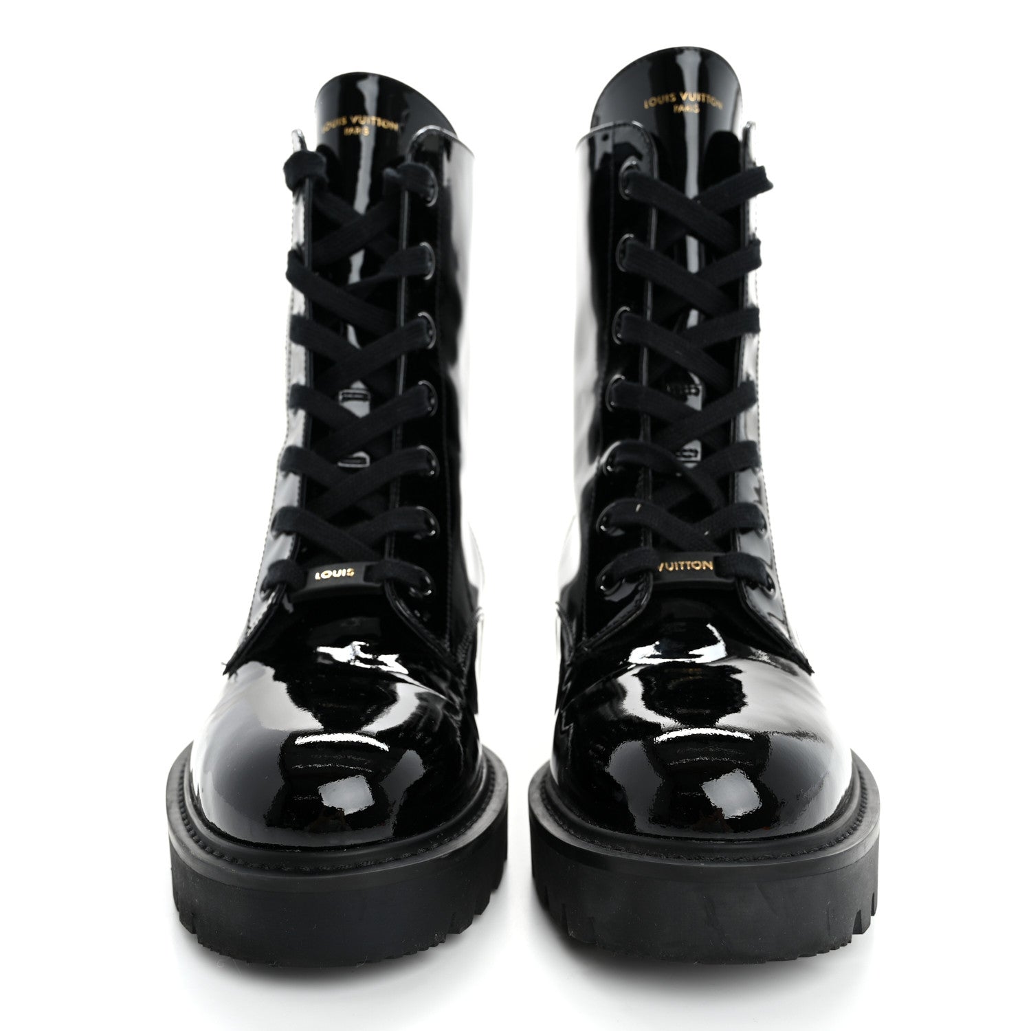 Louis Vuitton Patent Territory Flat Ranger Boots 38 Black