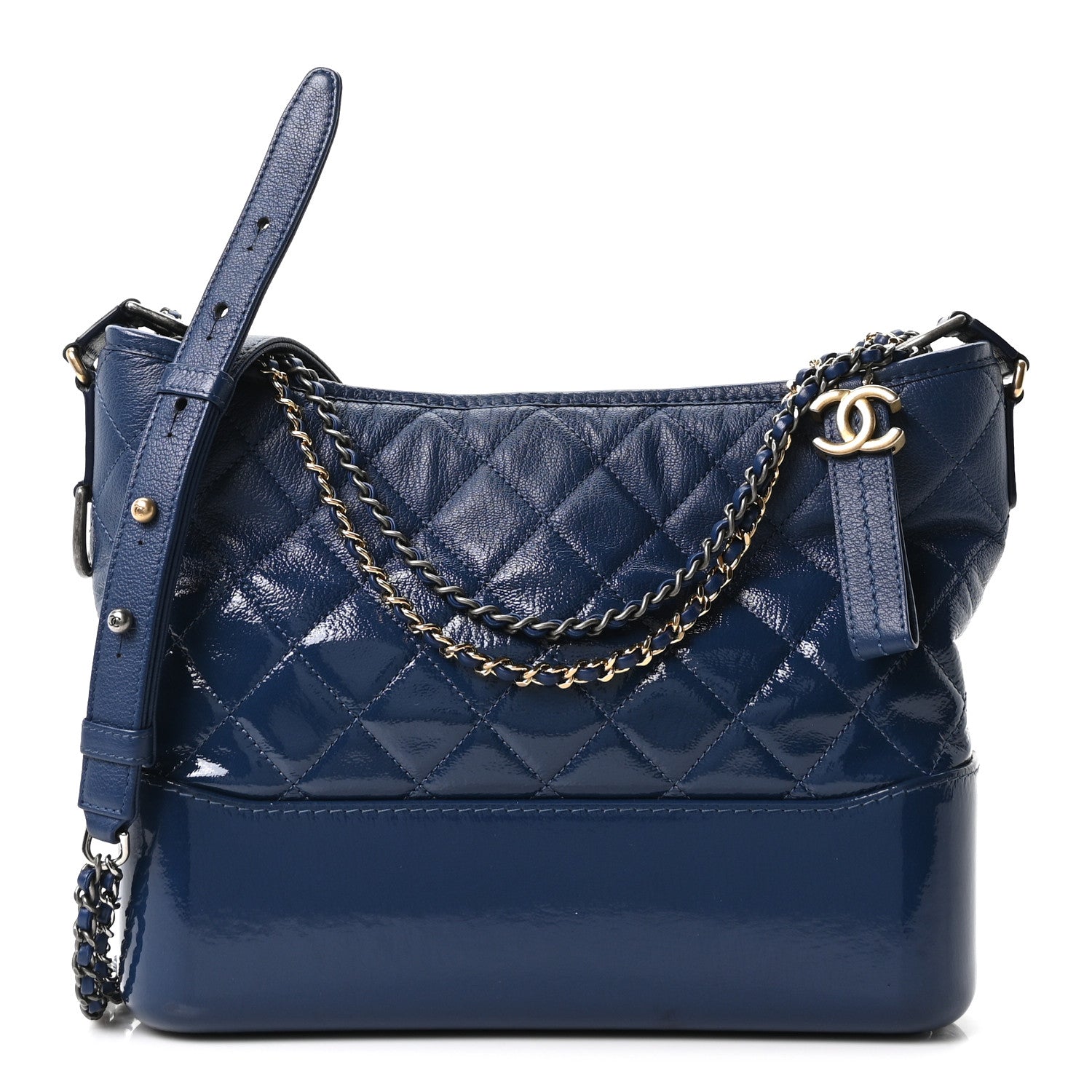 Chanel Patent Goatskin Quilted Medium Gabrielle Hobo Blue