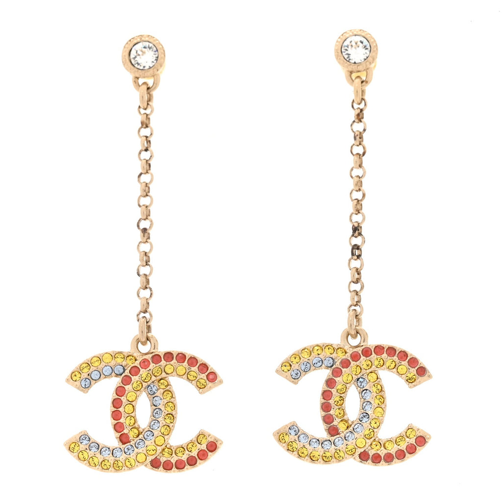 Crystal CC Drop Earrings Gold Multicolor