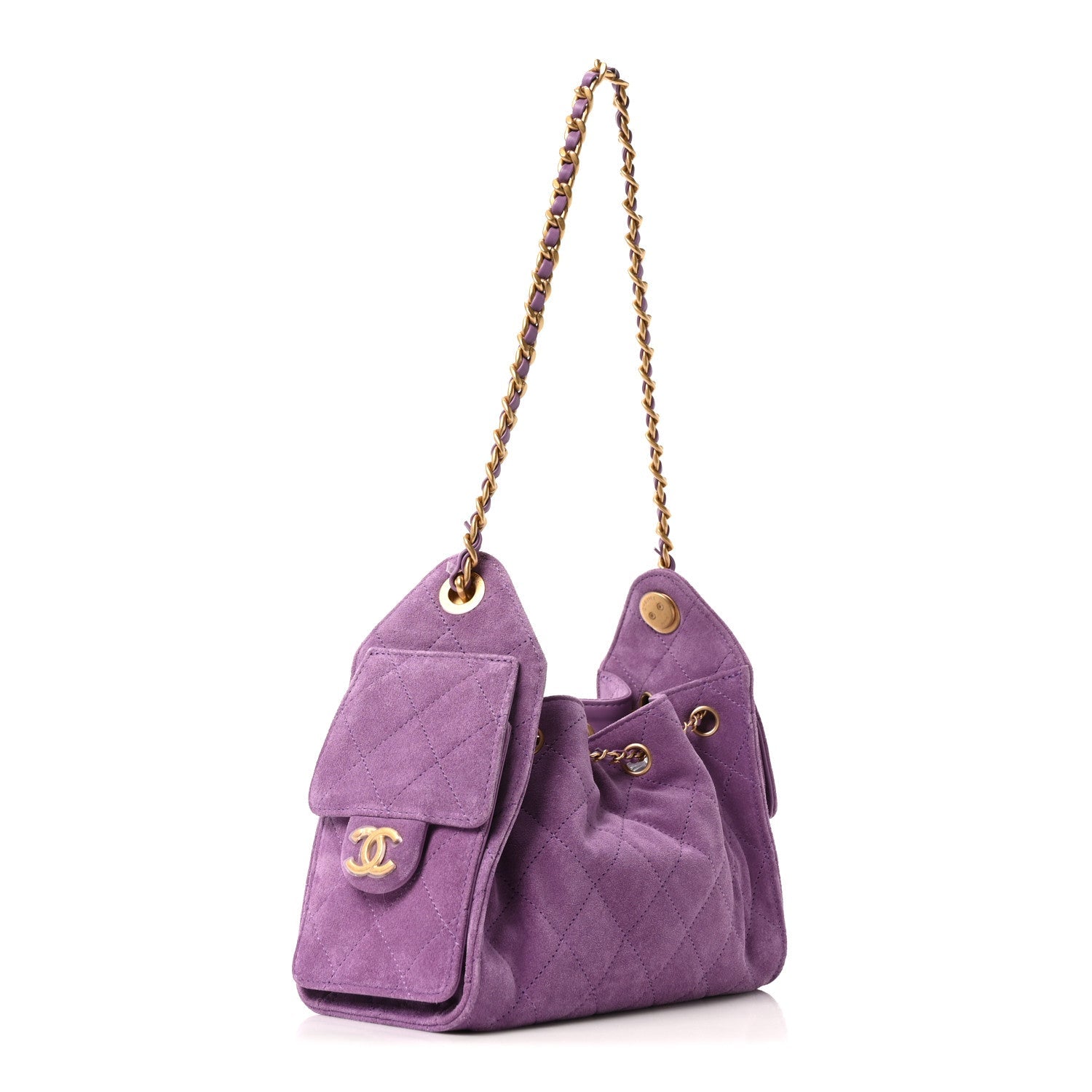 Chanel Suede Quilted Mini Chanel 25 Handbag Purple