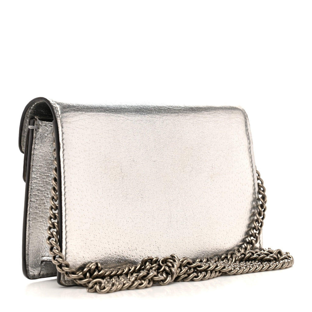 Gucci Metallic Calfskin Super Mini Dionysus Shoulder Bag Silver