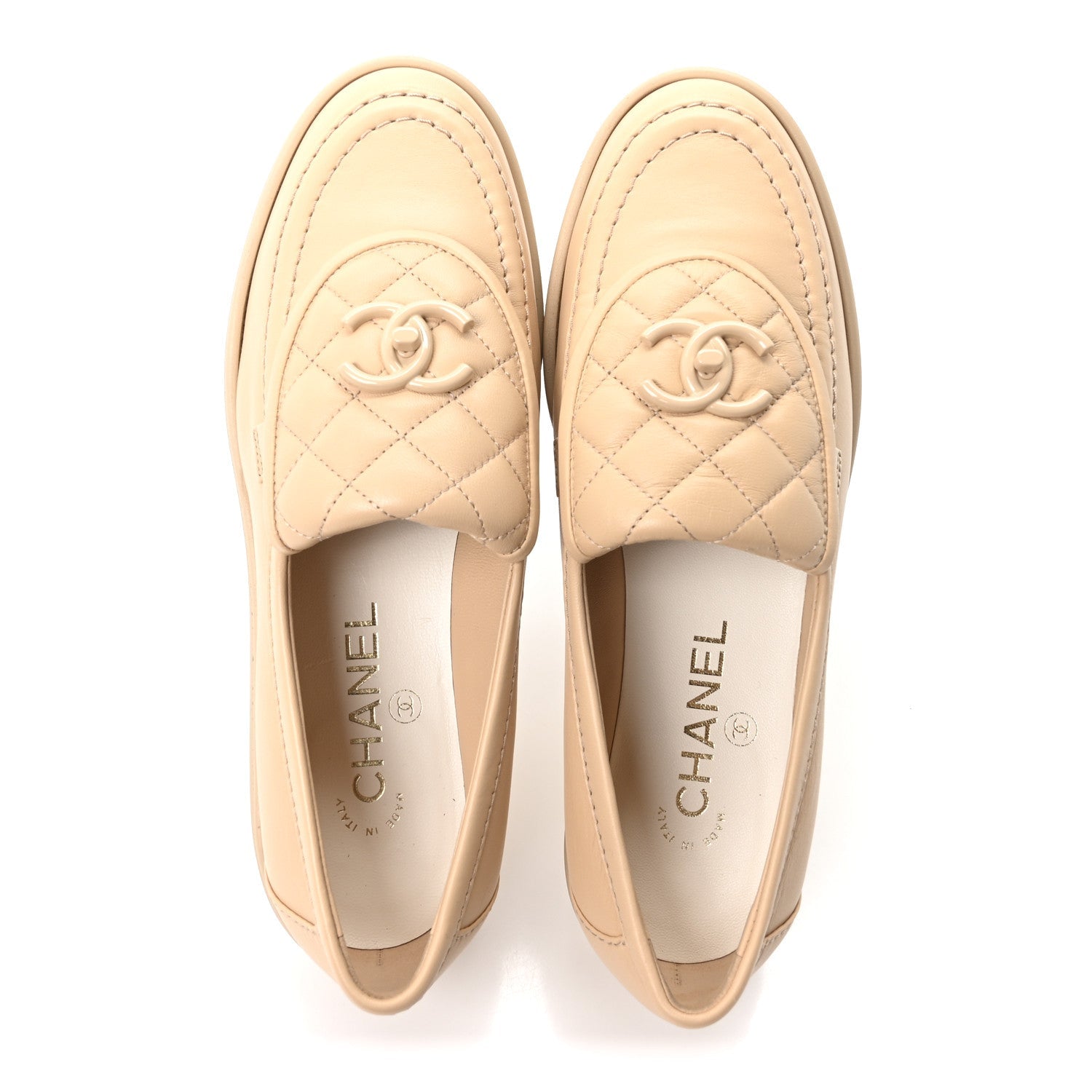 Lambskin Quilted CC Turnlock Loafers 37.5 Beige