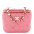 Chanel Lambskin Quilted Pearl Crush Mini Vanity Case With Chain Dark Pink