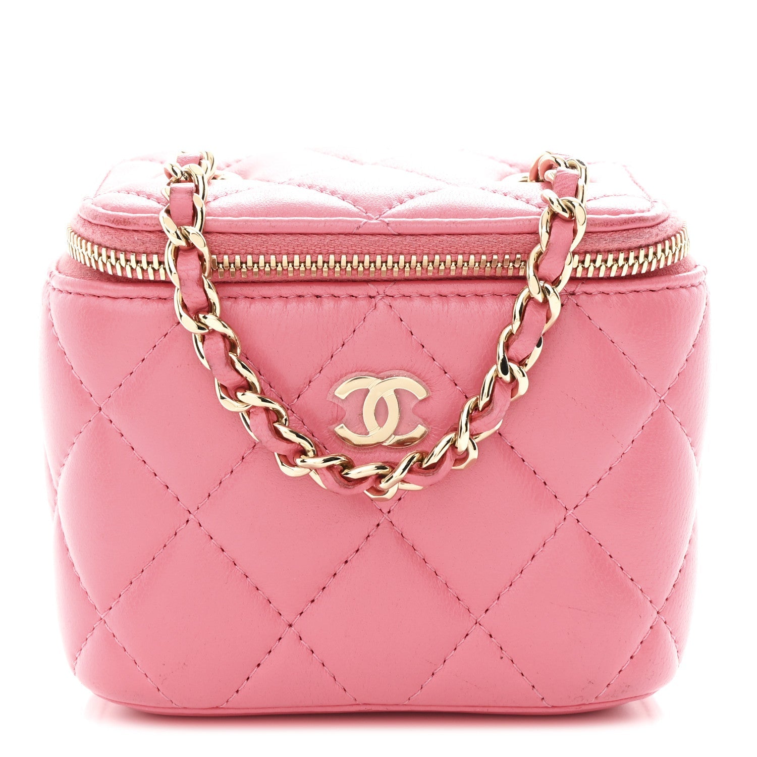 Chanel Lambskin Quilted Pearl Crush Mini Vanity Case With Chain Dark Pink