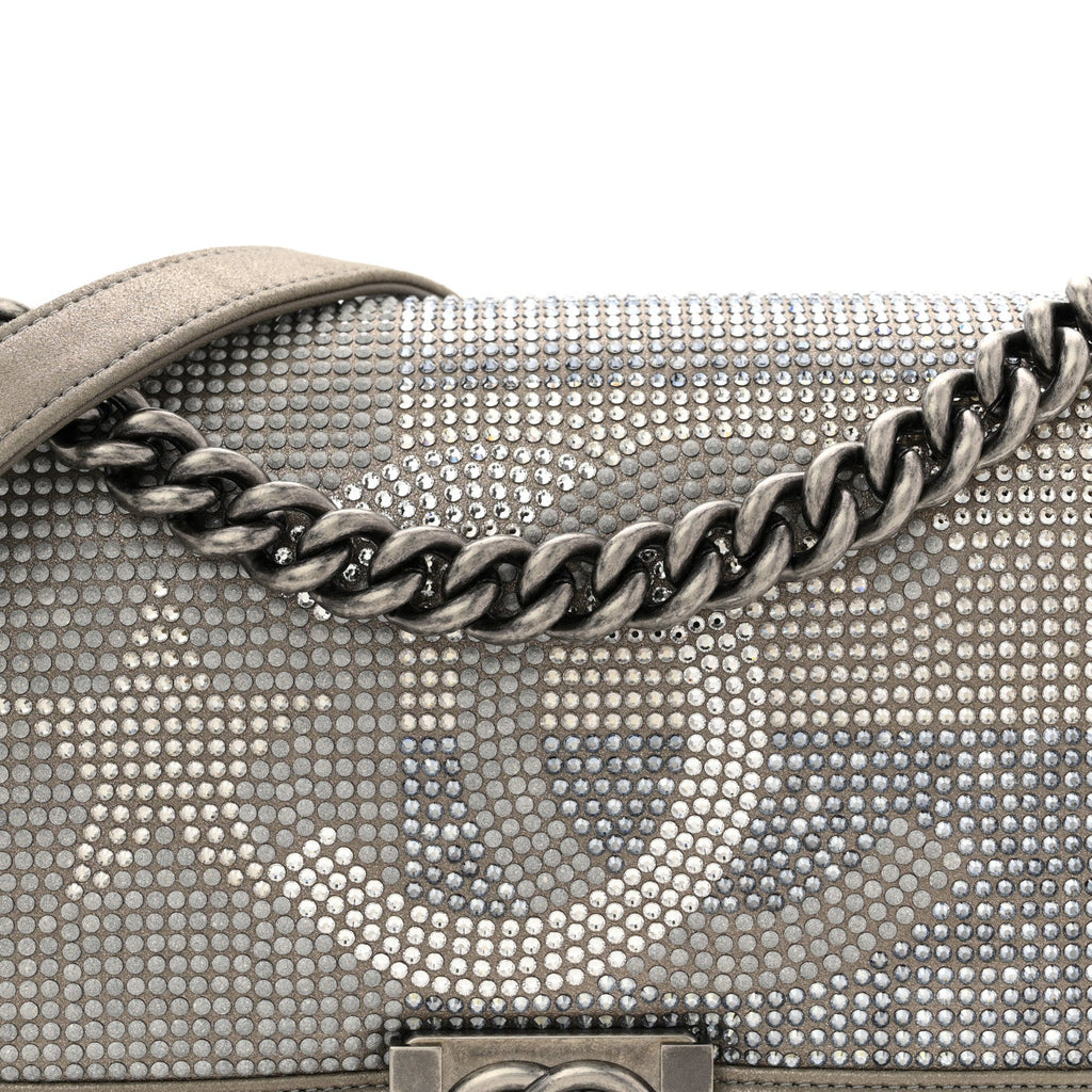 Chanel Iridescent Calfskin Quilted Strass Medium Paris Dallas Boy Flap Dark Khaki