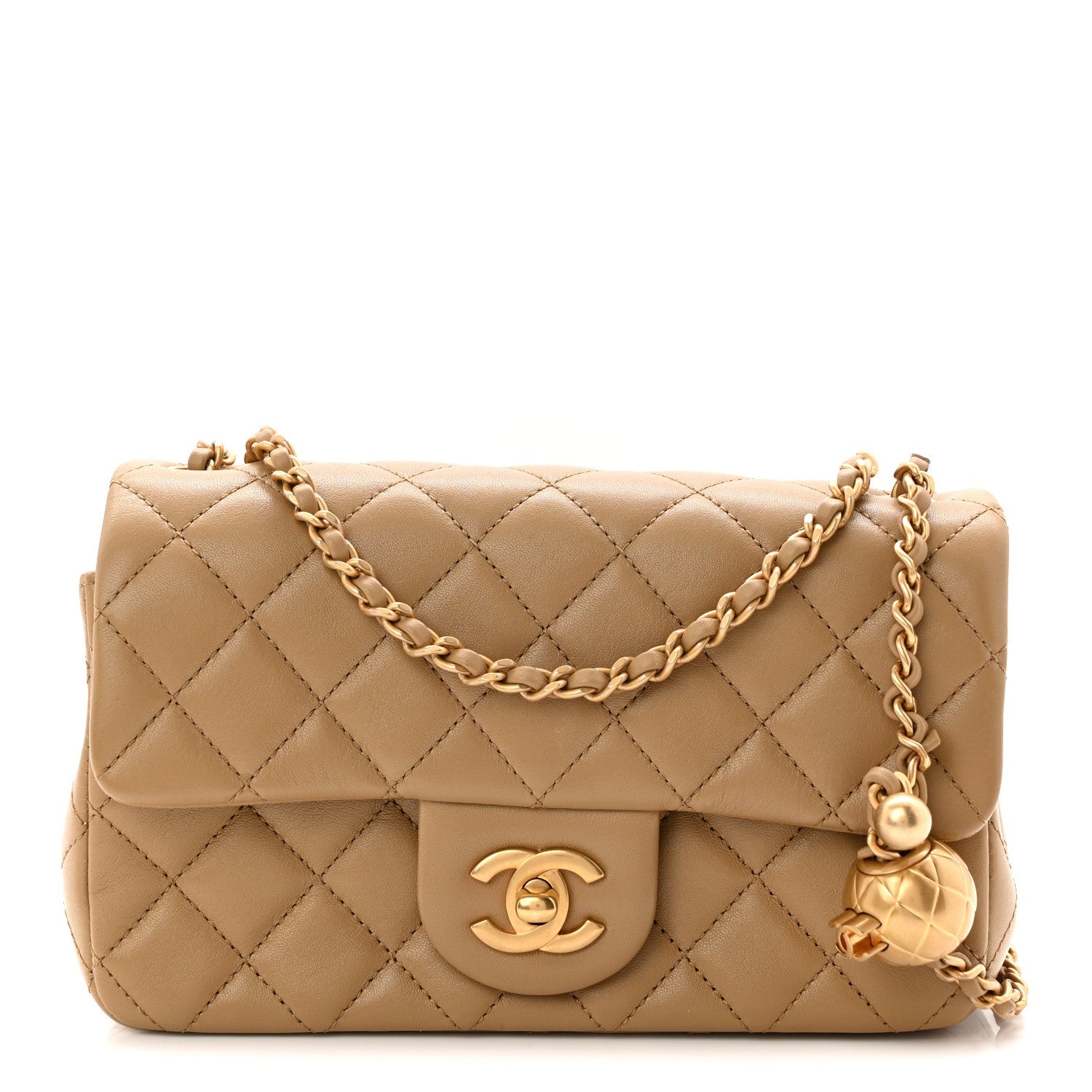 Chanel Lambskin Quilted Mini Rectangular Pearl Crush Flap Dark Beige