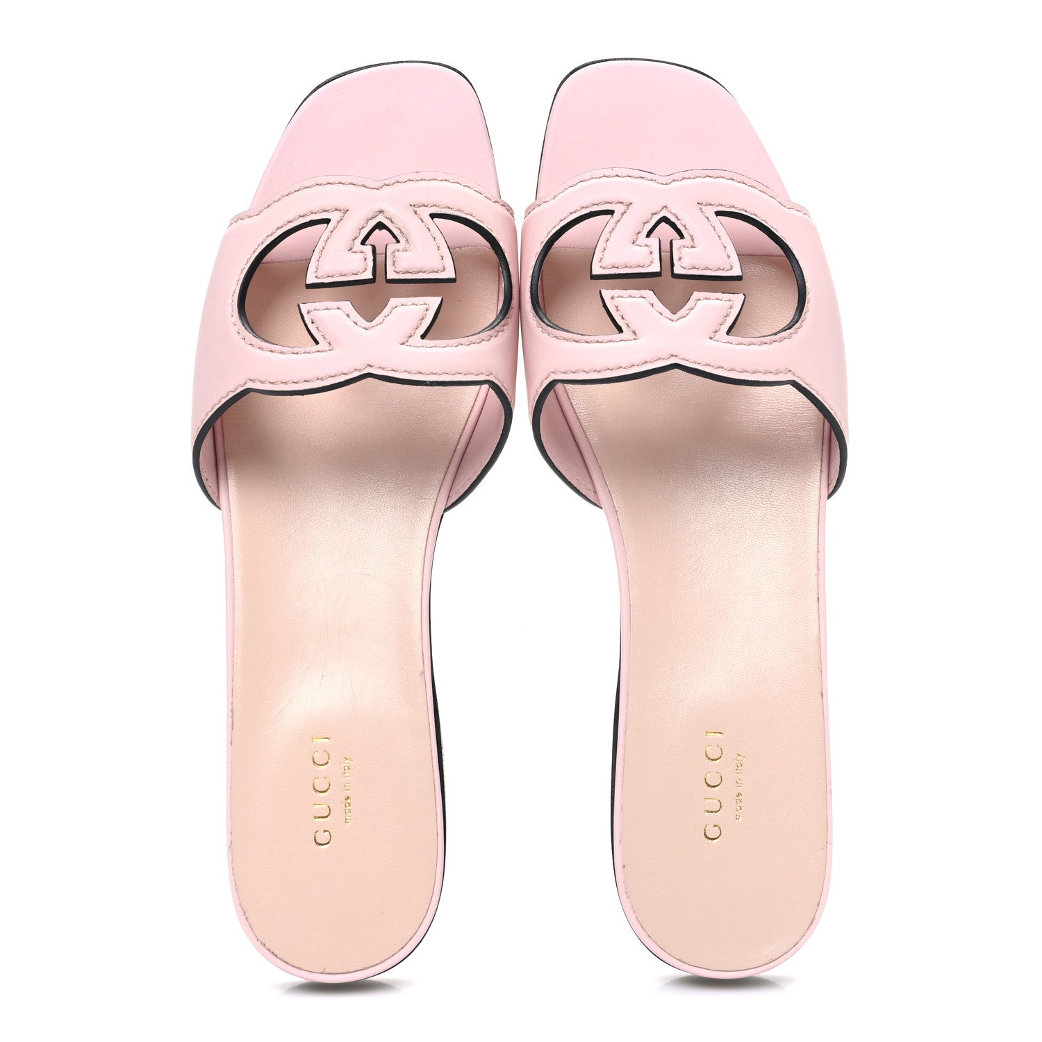 Gucci Cosmos Softy Calfskin Interlocking G Cut Out Slide Sandals 40 Pastel Pink