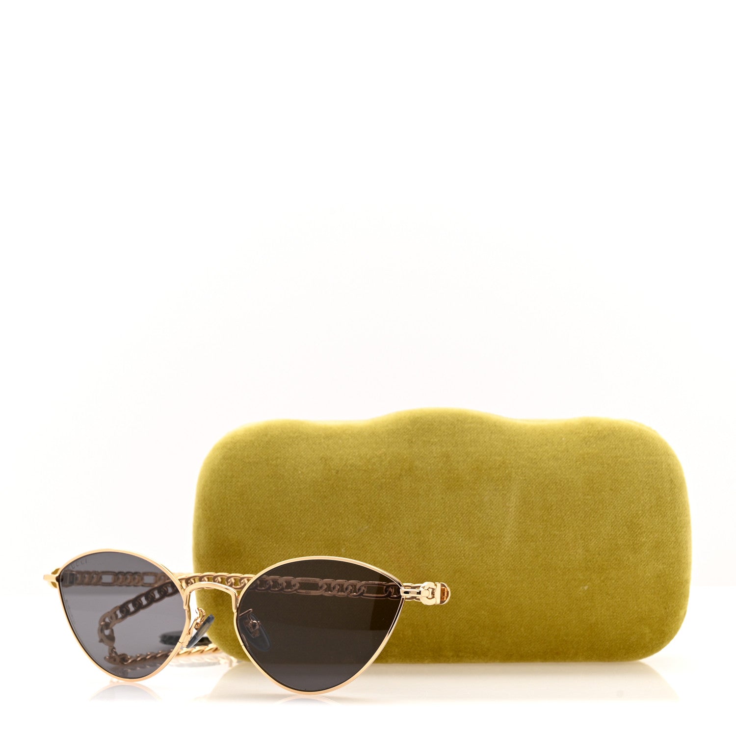 Gucci Metal Chain Cat Eye GG0977S Sunglasses Gold Grey