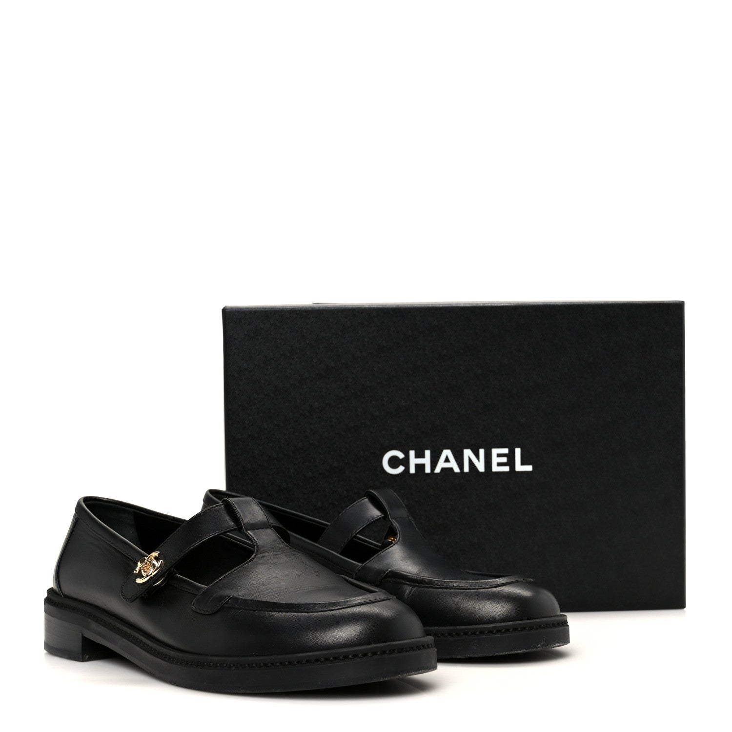 Calfskin CC Turnlock Moccasins 40 Black