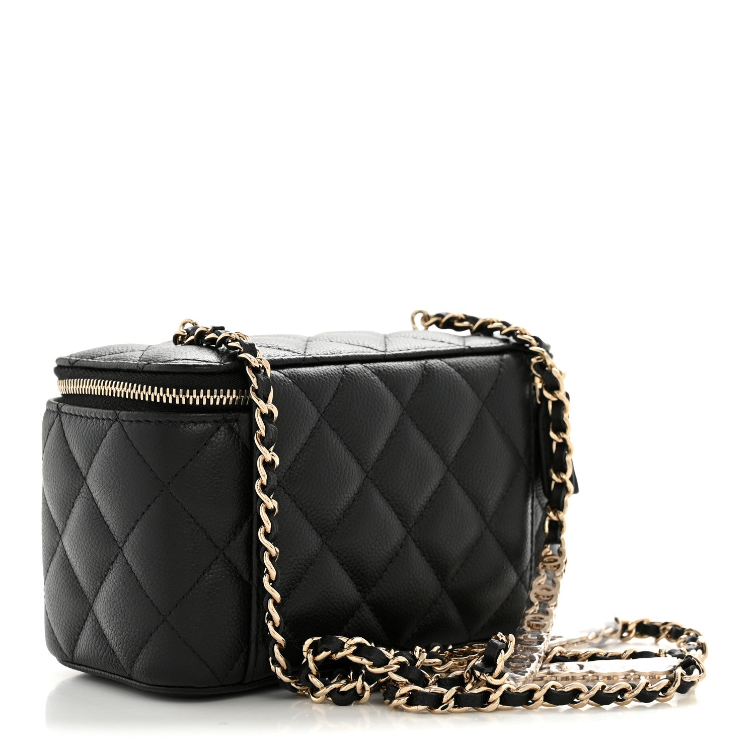 Chanel Caviar Quilted Small Tiny CC Vanity Case With Chain Black