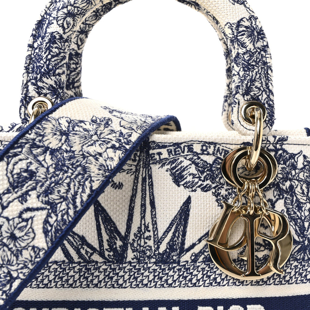 Christian Dior Canvas Reverse Embroidered Rêve d'Infini Medium Lady D-Lite Blue Multicolor