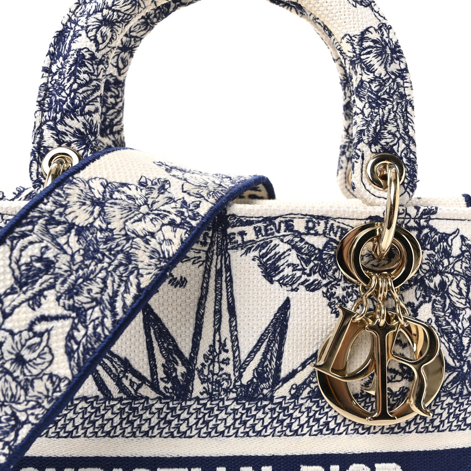 Christian Dior Canvas Reverse Embroidered Rêve d'Infini Medium Lady D-Lite Blue Multicolor