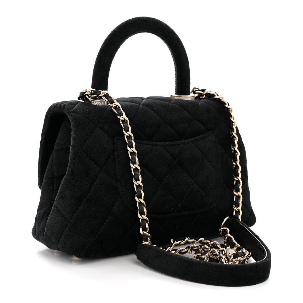 Chanel Velvet Crystal Quilted Extra Mini Coco Handle Flap Black
