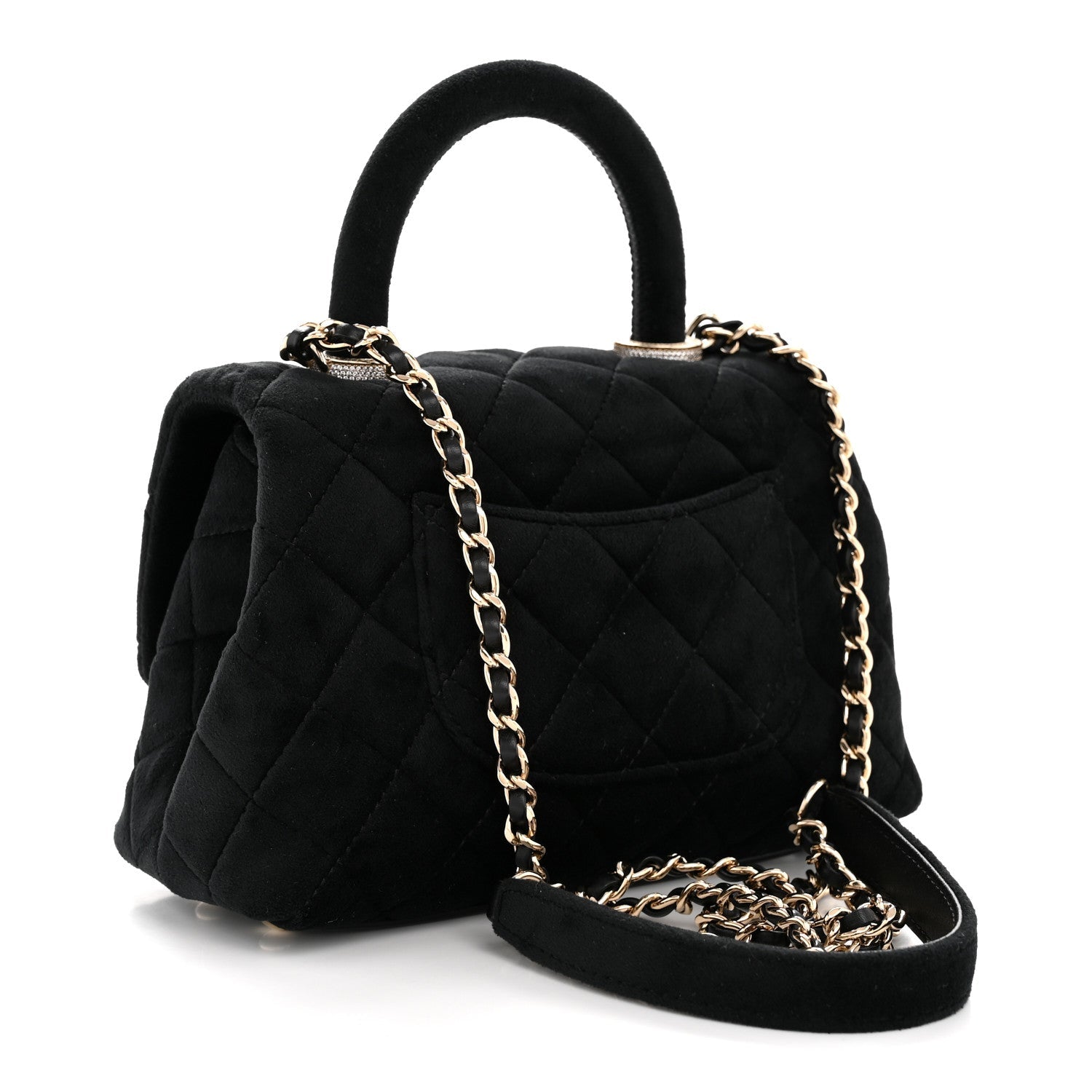 Chanel Velvet Crystal Quilted Extra Mini Coco Handle Flap Black