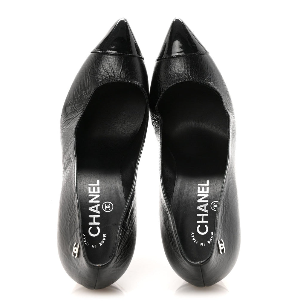 Crumpled Calfskin Cap Toe Pumps 39 Black