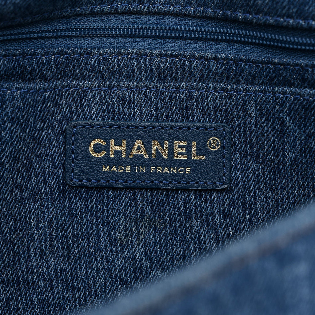 Chanel Denim Shearling Hieroglyph Flap Blue